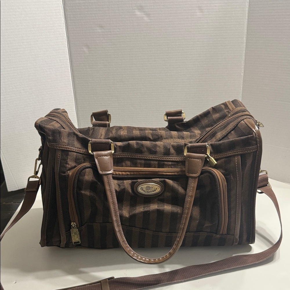 Destinations™ Unisex Brown Striped Weekender Duffel Travel Bag